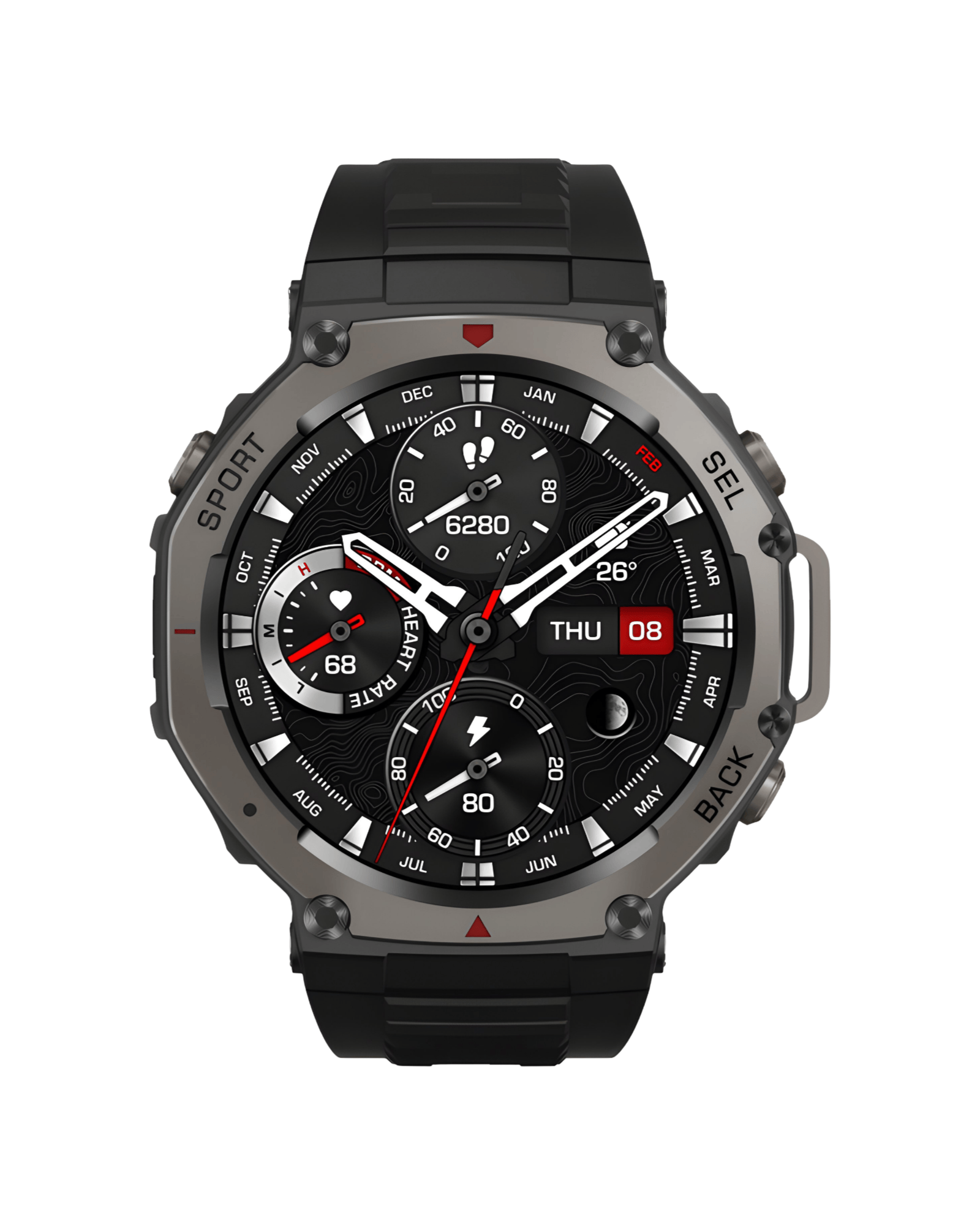 Muški pametni sat Military DM58 Black – prednja strana sa aktivnim ekranom