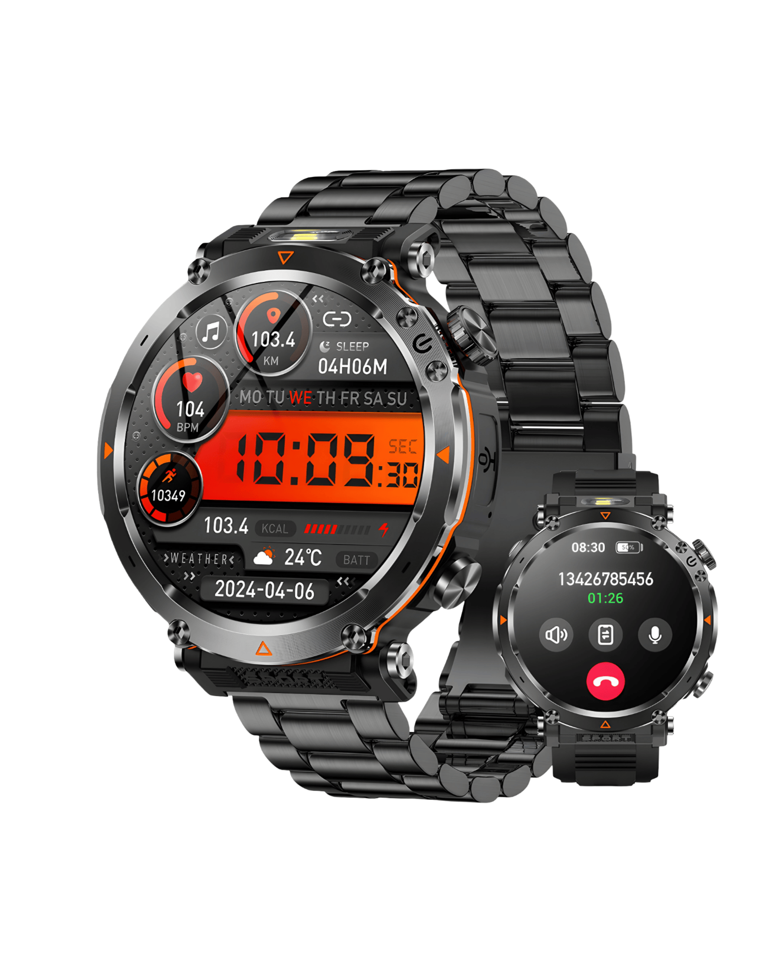 Muški pametni sat Military G17 – prednja strana sa metalnom i silikonskom narukvicom