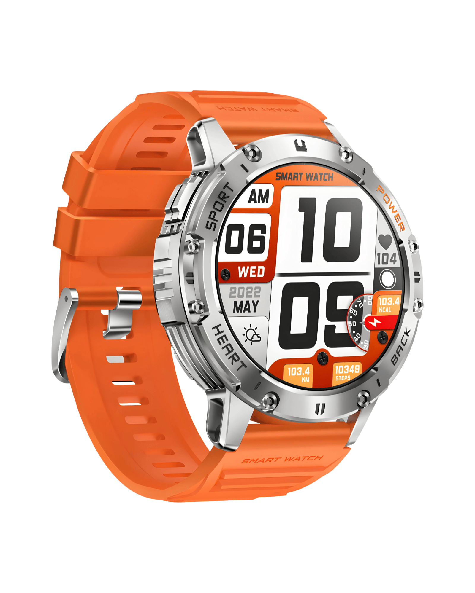 Military K65 Orange pametni sat – leva bočna strana metalnog kućišta