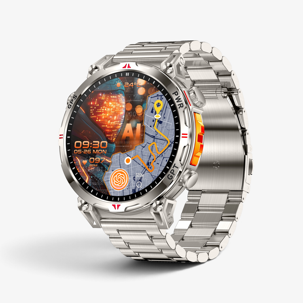Muški Pametni Sat Military KC93 - Silver/Orange