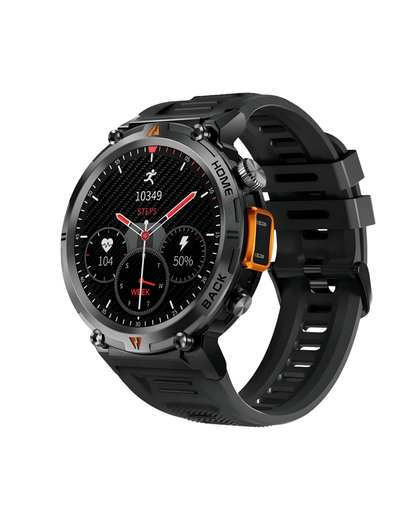 Muški pametni sat Military NX21 Metal Black sa silikonskom narukvicom, prednja strana sa aktivnim ekranom i prikazom dugmad