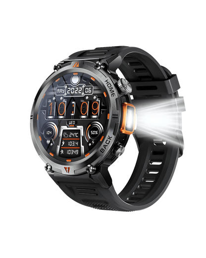 Muški pametni sat Military NX21 Metal Black – desna strana sa silikonskom narukvicom i metalnim kućištem