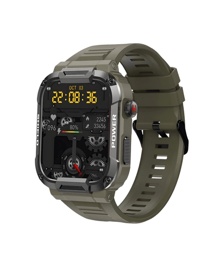 Muški pametni sat Military SHIELD IV Green – desna bočna strana kućišta sa zelenom silikonskom narukvicom