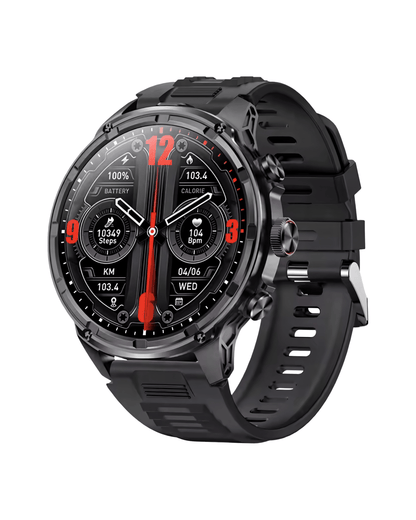 Muški pametni sat Military V99 Black – desna bočna strana crnog kućišta sa crnom silikonskom narukvicom i aktivnim ekranom