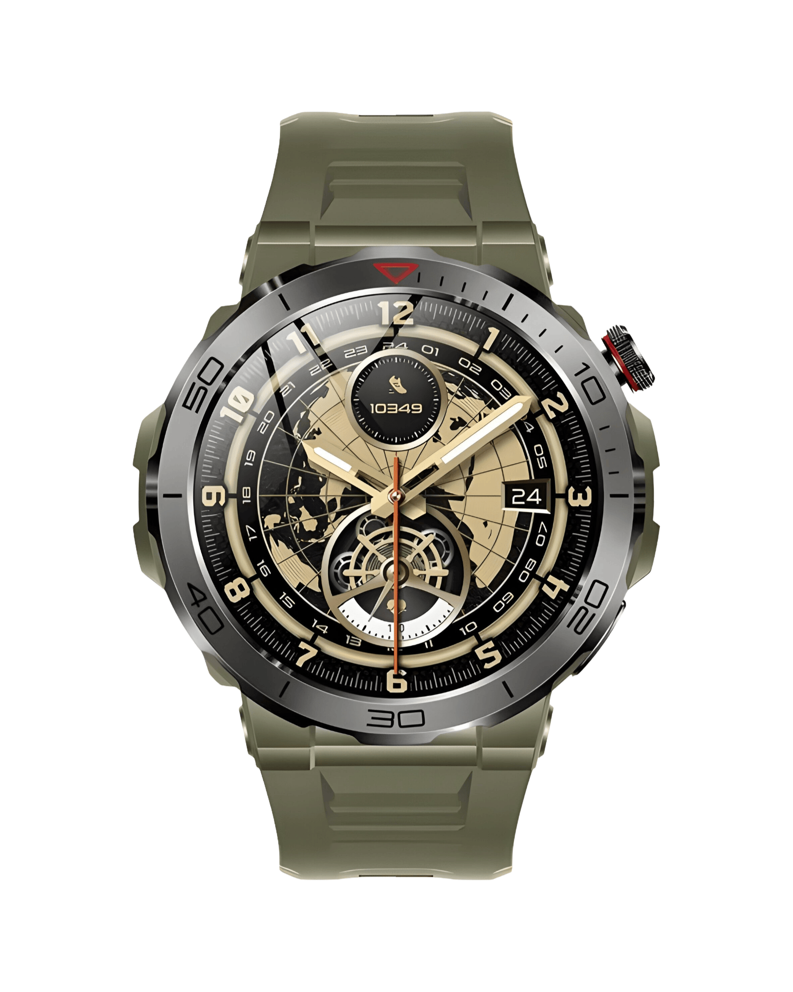 Muški pametni sat Military VD39 Pro – prednja strana sa aktivnim ekranom, zeleno kućište i zelena silikonska narukvica