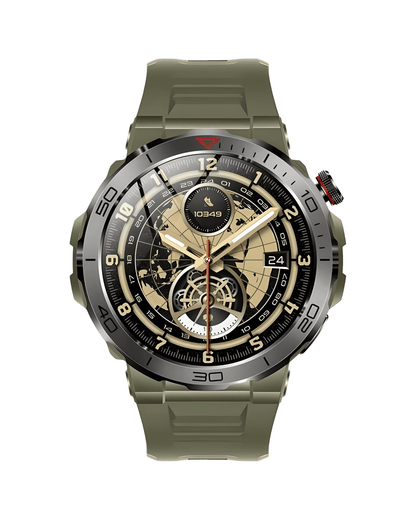 Muški pametni sat Military VD39 Pro – prednja strana sa aktivnim ekranom, zeleno kućište i zelena silikonska narukvica