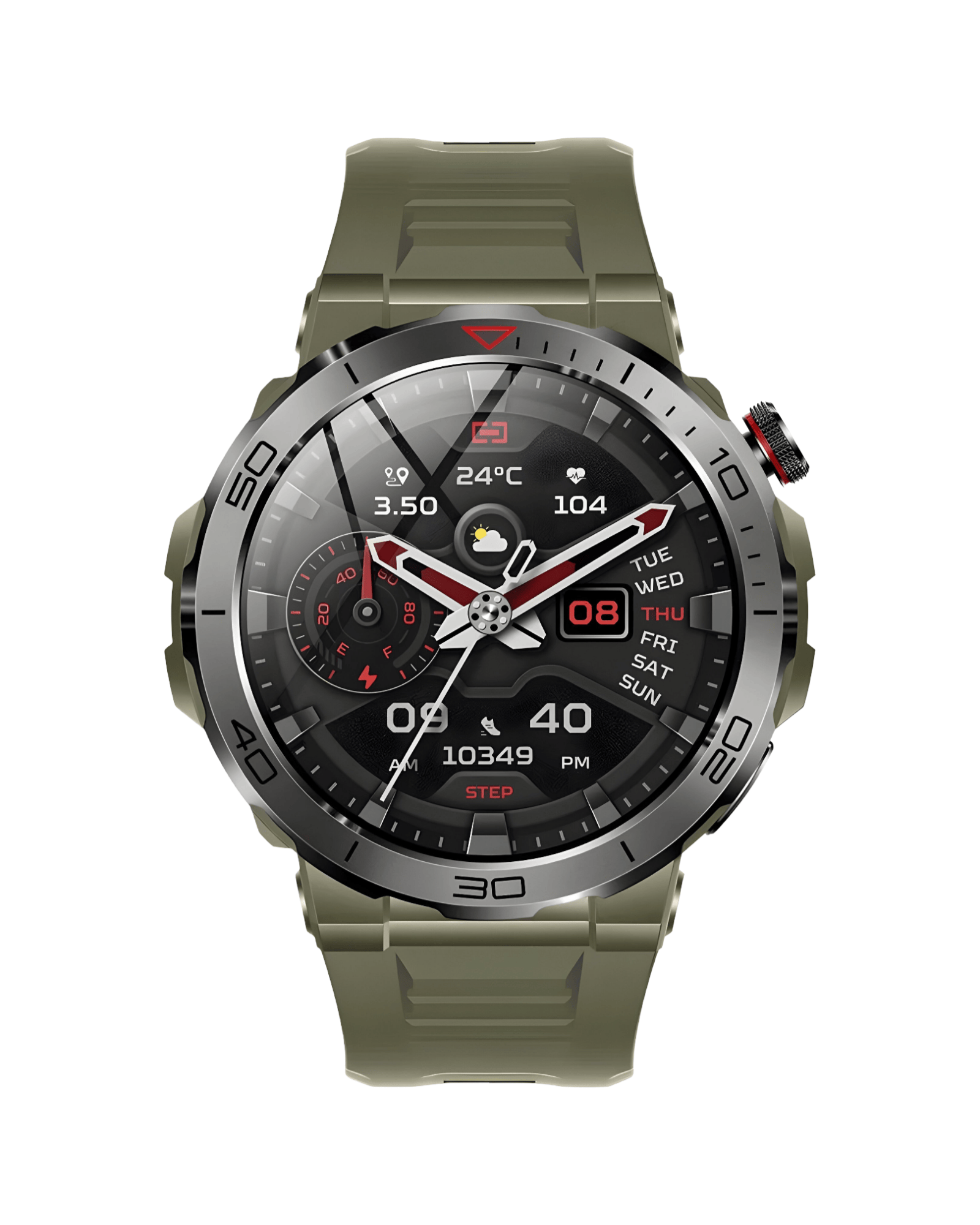 Military VD39 Pro pametni sat – prednji prikaz ekrana sa zelenom silikonskom narukvicom i zelenim kućištem