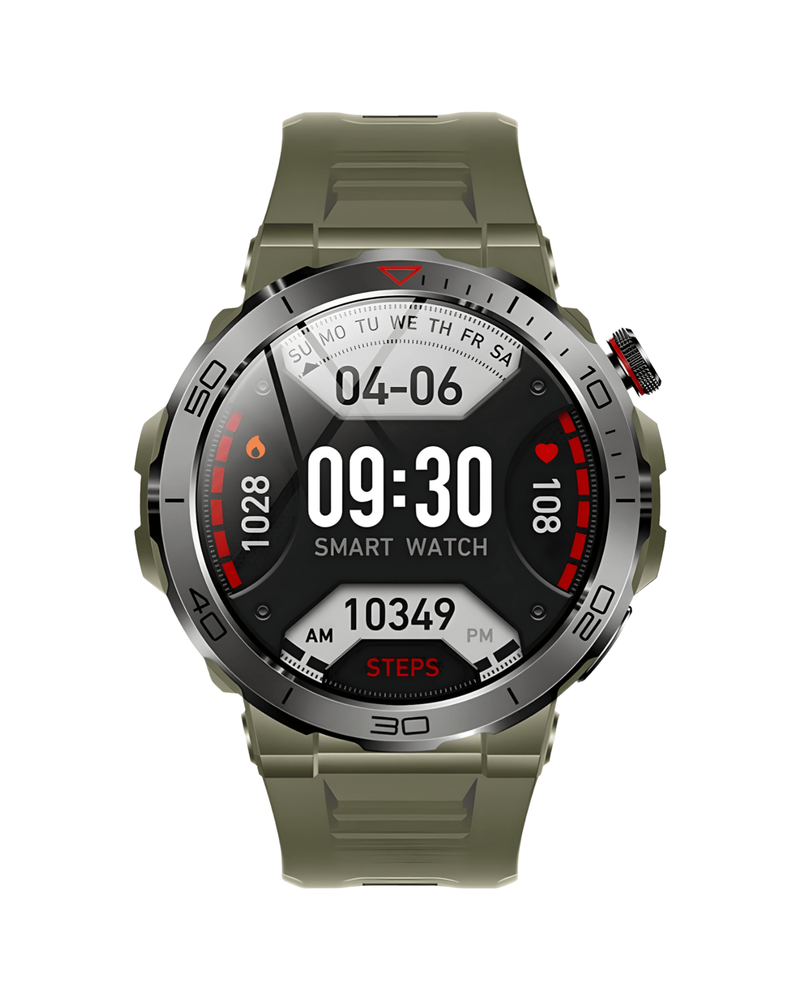 Muški pametni sat Military VD39 Pro – prednja strana ekrana, zeleno kućište, sportski dizajn sa zelenom narukvicom