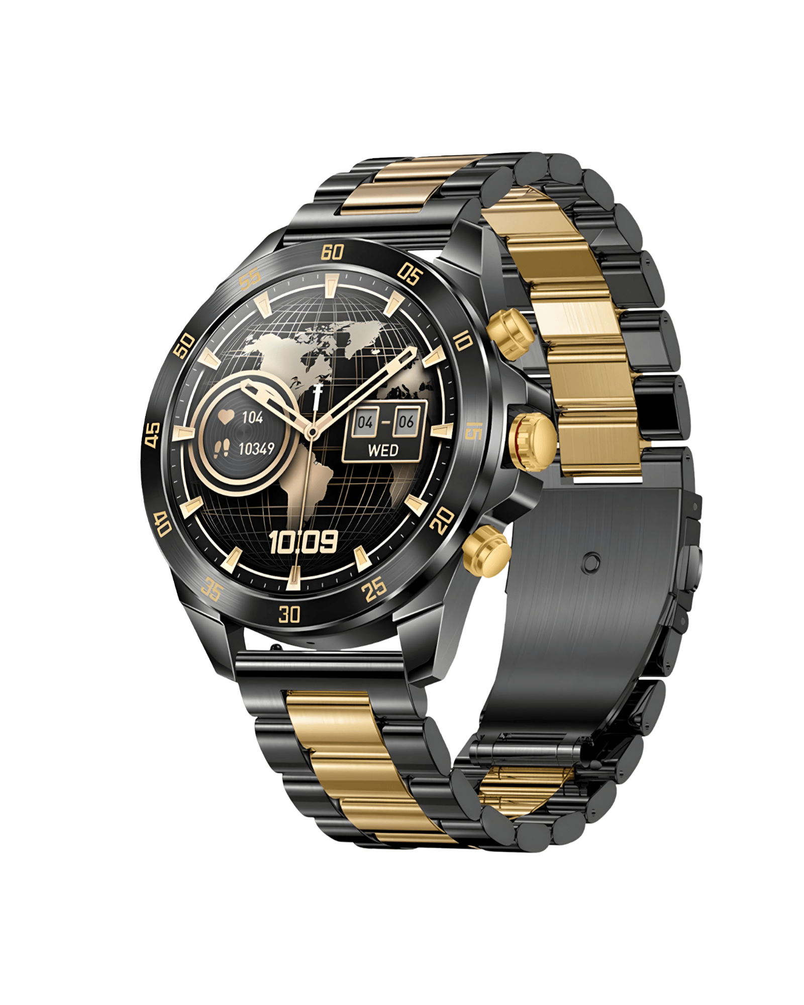 Muški pametni sat NX1 Pro Metal Business – prednja strana, zlatno kućište sa crnim detaljima i metalnom narukvicom