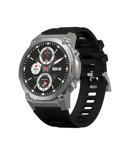 Muški pametni sat Sport Vibe 7 Pro Silver – desna bočna strana kućišta sa kontrolnim dugmetima i crnom silikonskom narukvicom