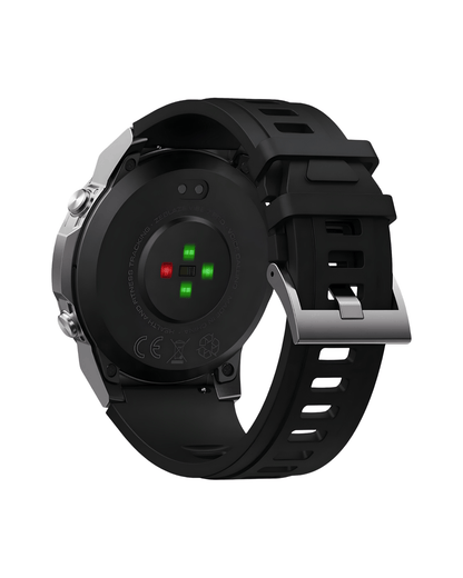 Sport Vibe 7 Pro Silver pametni sat – zadnja strana kućišta sa senzorima i crnom silikonskom narukvicom