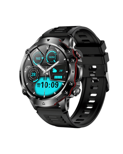 Detalj desne bočne strane pametnog sata SQM Ultra Black sa izraženim dugmadima i crnom silikonskom narukvicom