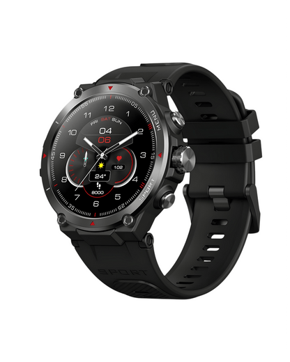 Muški pametni sat Stratos Black – desna bočna strana, crno kućište, silikonska narukvica