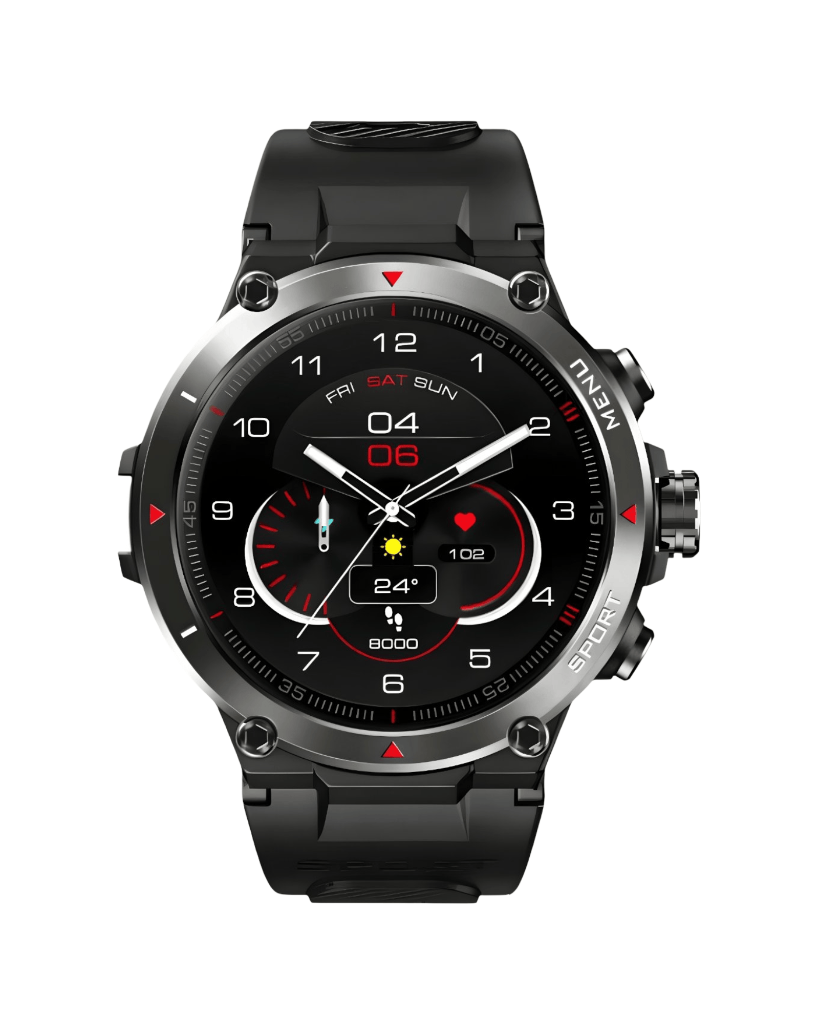 Muški pametni sat Stratos Black – prednji prikaz ekrana, sportski dizajn