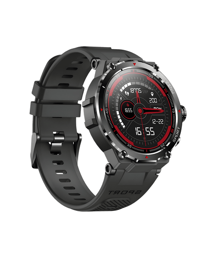 Stratos Black pametni muški sat – leva bočna strana sata, crno kućište, silikon narukvica i aktivan ekran