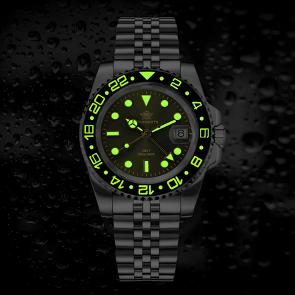 ADDIESDIVE AD2050 Green GMT luminacija u mraku, svetleće kazaljke i indeksi za bolju vidljivost