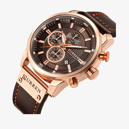 Prikaz čeličnog kućišta i brojčanika izbliza na muškom satu Curren CR-8291