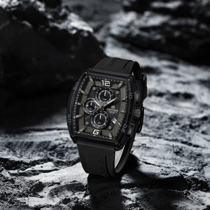 Prednji prikaz muškog sata Naviforce NF6101 – crna boja sa detaljno urađenim brojčanikom