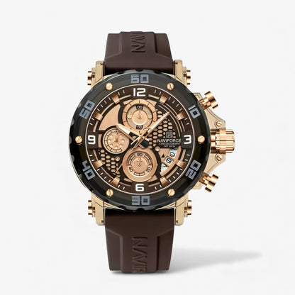 NaviForce NF7123 - Braon-Rose Gold Boja - Prikaz prednje strane muškog sata