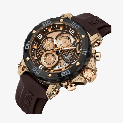 NaviForce NF7123 - Braon-Rose Gold Boja - Prikaz prednje strane kućišta i brojčanika na muškom satu