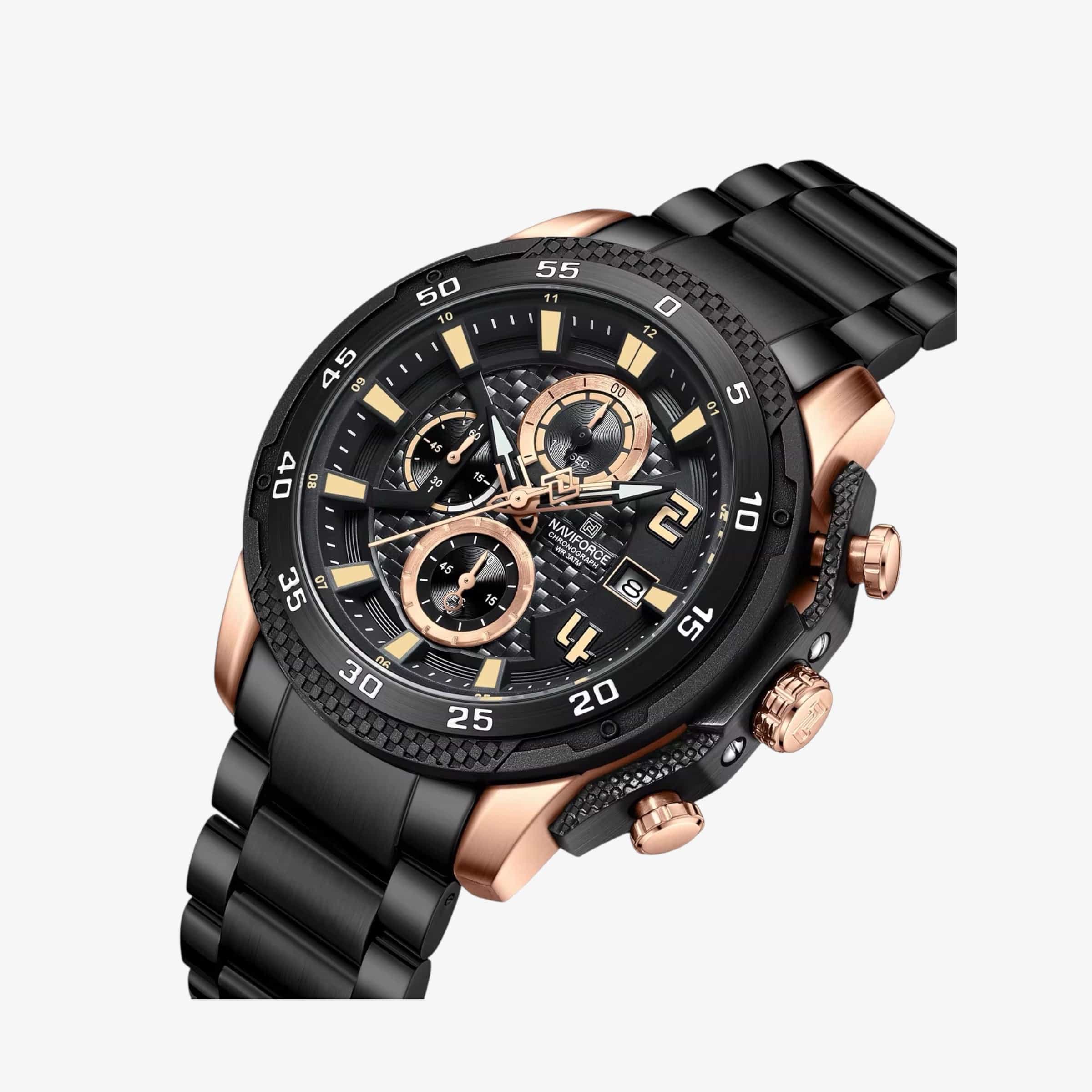 Muški sat NaviForce NF8047s - Crno-Zlatna Boja