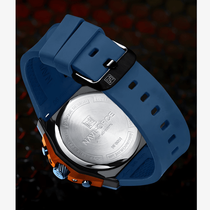 Zadnja strana muškog sata NaviForce NF8051T sa silikonskom narukvicom i čeličnim poklopcem kućišta