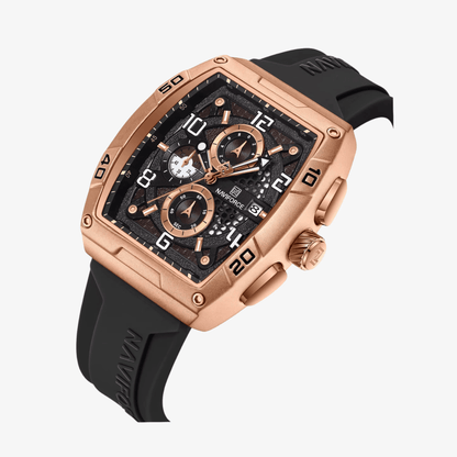 Detaljan prikaz brojčanika sata NaviForce NF8052, kombinacija tamne podloge i rose gold detalja