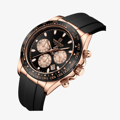 Detaljan prikaz brojčanika modela NF8054 Daytona u kombinaciji rose gold elemenata i tamne podloge
