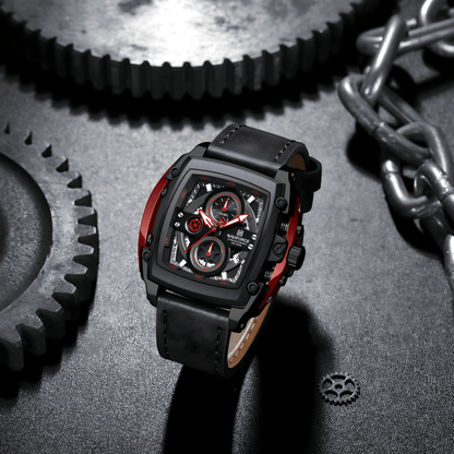 NaviForce NF8067 muški sat crno-crvene boje, čelično kućište i kožna narukvica u elegantno-sportskom stilu