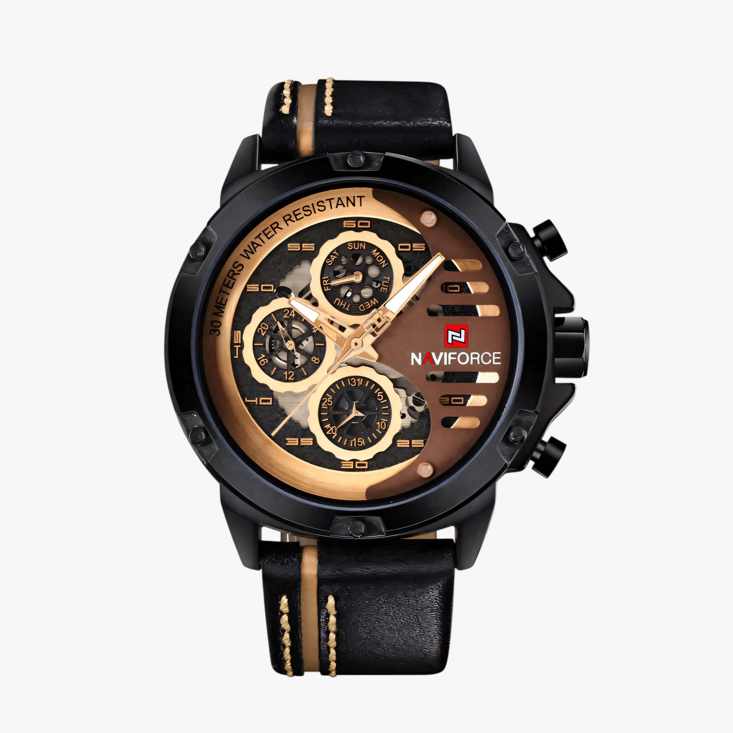 Muški sat NaviForce NF9110 - Crna-Braon Boja