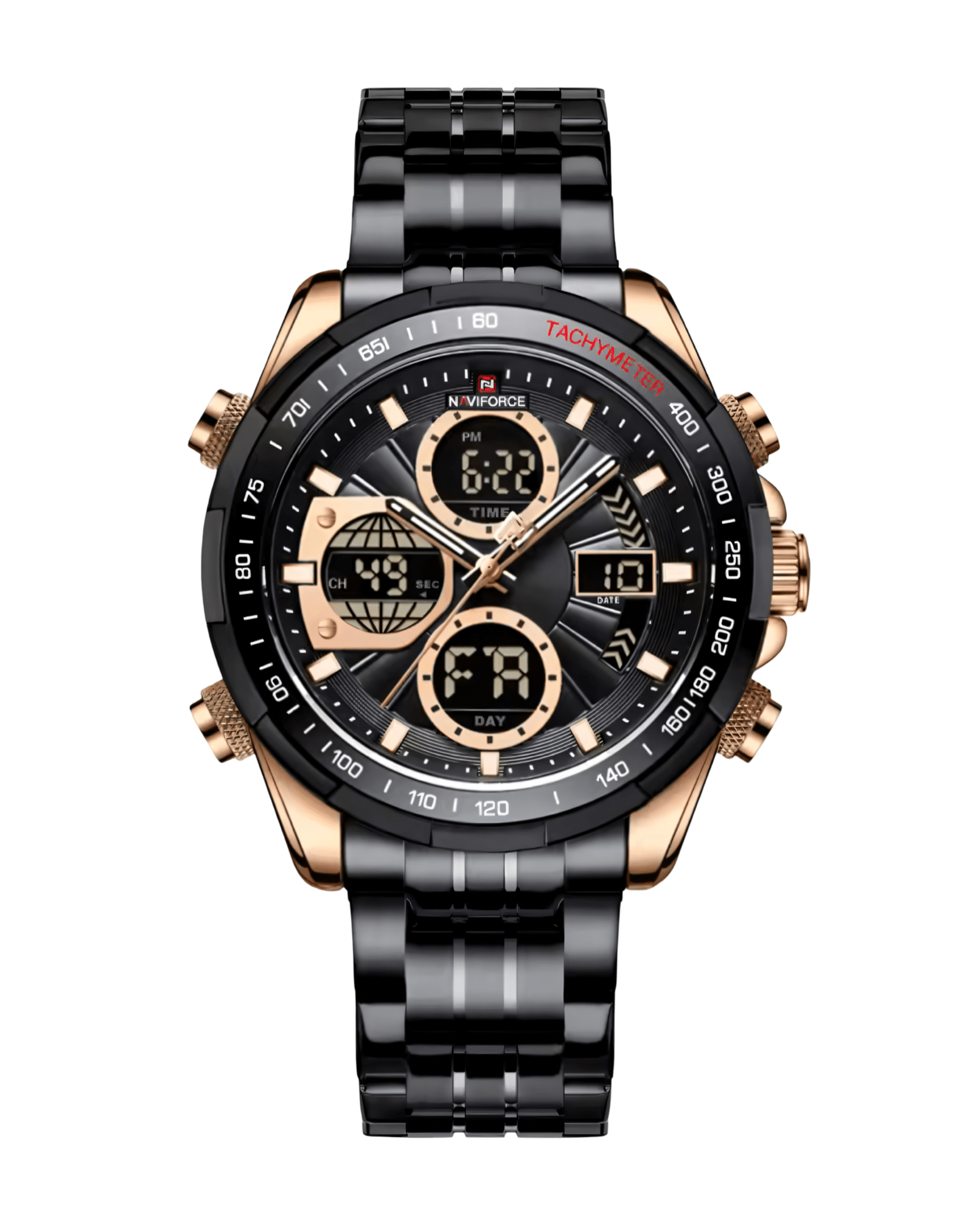 Muški Sat Naviforce Ranger NF9197 Metal – Crna-Rose Gold Boja - prikaz prednje strane sata