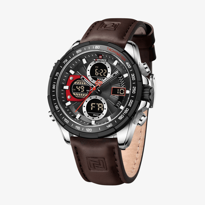 Bočni prikaz sata NaviForce Ranger NF9197, kućište u tamno braon nijansi i kožna narukvica
