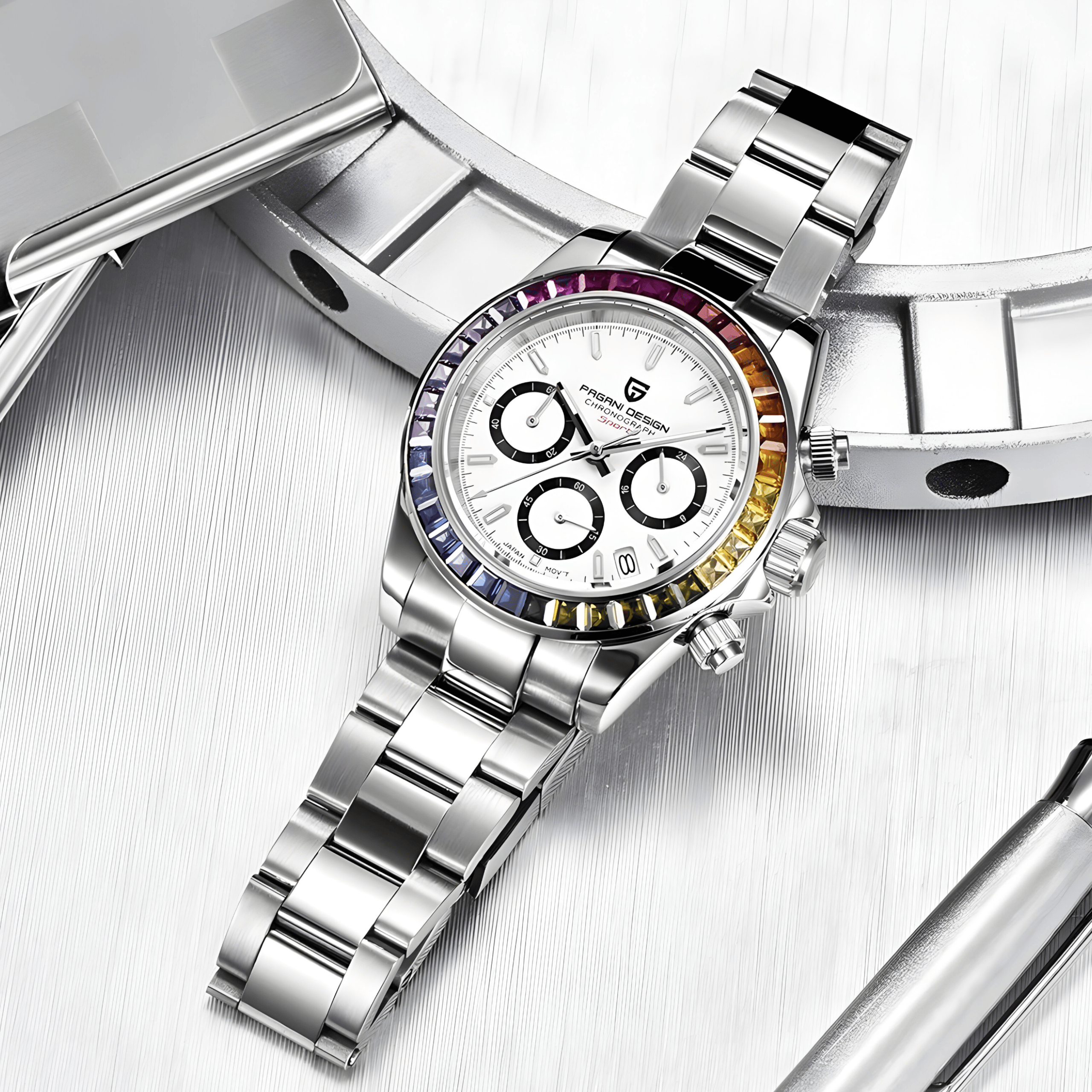 Muški Sat Pagani Design PD1644 Daytona Rainbow - White