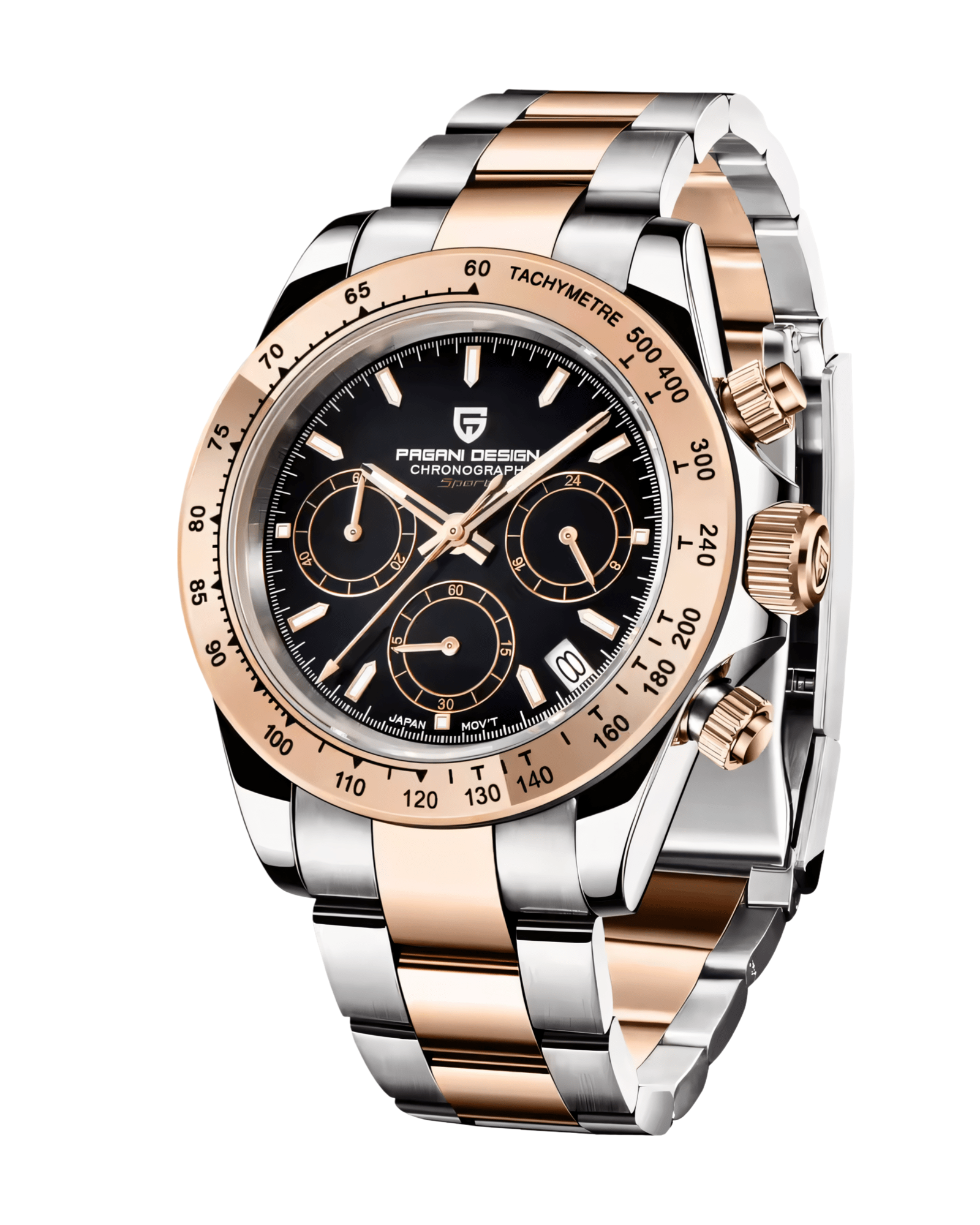 Pagani Design PD1664 Daytona Metal - Rose Gold-Crna -  Prikaz prednje strane muškog sata