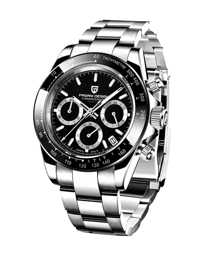 Pagani Design PD1664 Daytona - Crno Srebrna Boja - Metalna Narukvica - Prikaz prednje strane muškog sata