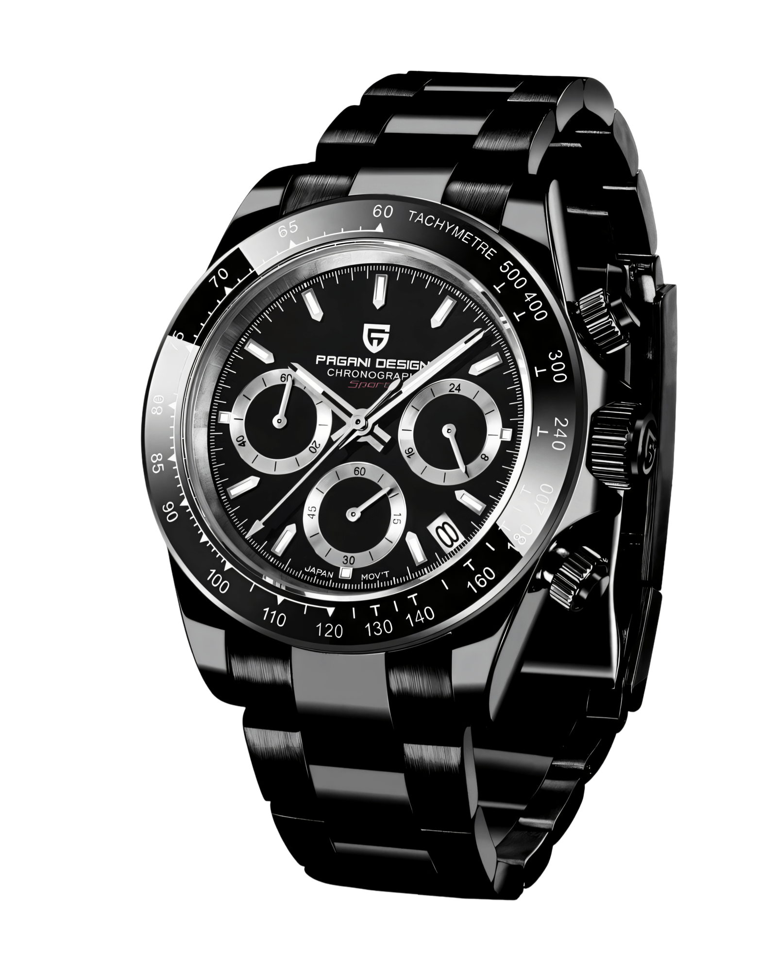 Pagani Design PD1664 Daytona - Crna Boja - Metalna Narukvica - Prikaz prednje strane muškog sata