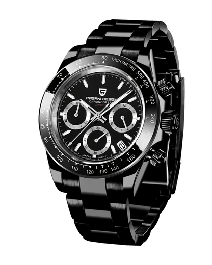 Pagani Design PD1664 Daytona - Crna Boja - Metalna Narukvica - Prikaz prednje strane muškog sata