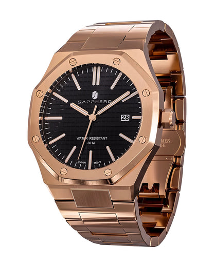 Muški Sat SAPPHERO SO 2110  Bisiness Rose Gold-Black Prednji pogled na sat Cena u Srbiji Watches SAPPHERO Srbija