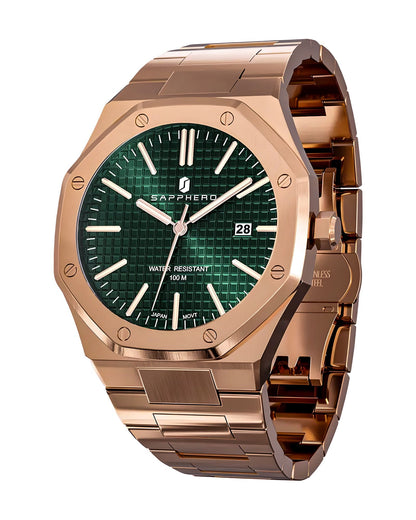 Muški Sat SAPPHERO SO 2110 Bisiness Rose Gold-Green Prednji pogled na sat Cena u Srbiji Watches SAPPHERO Srbija