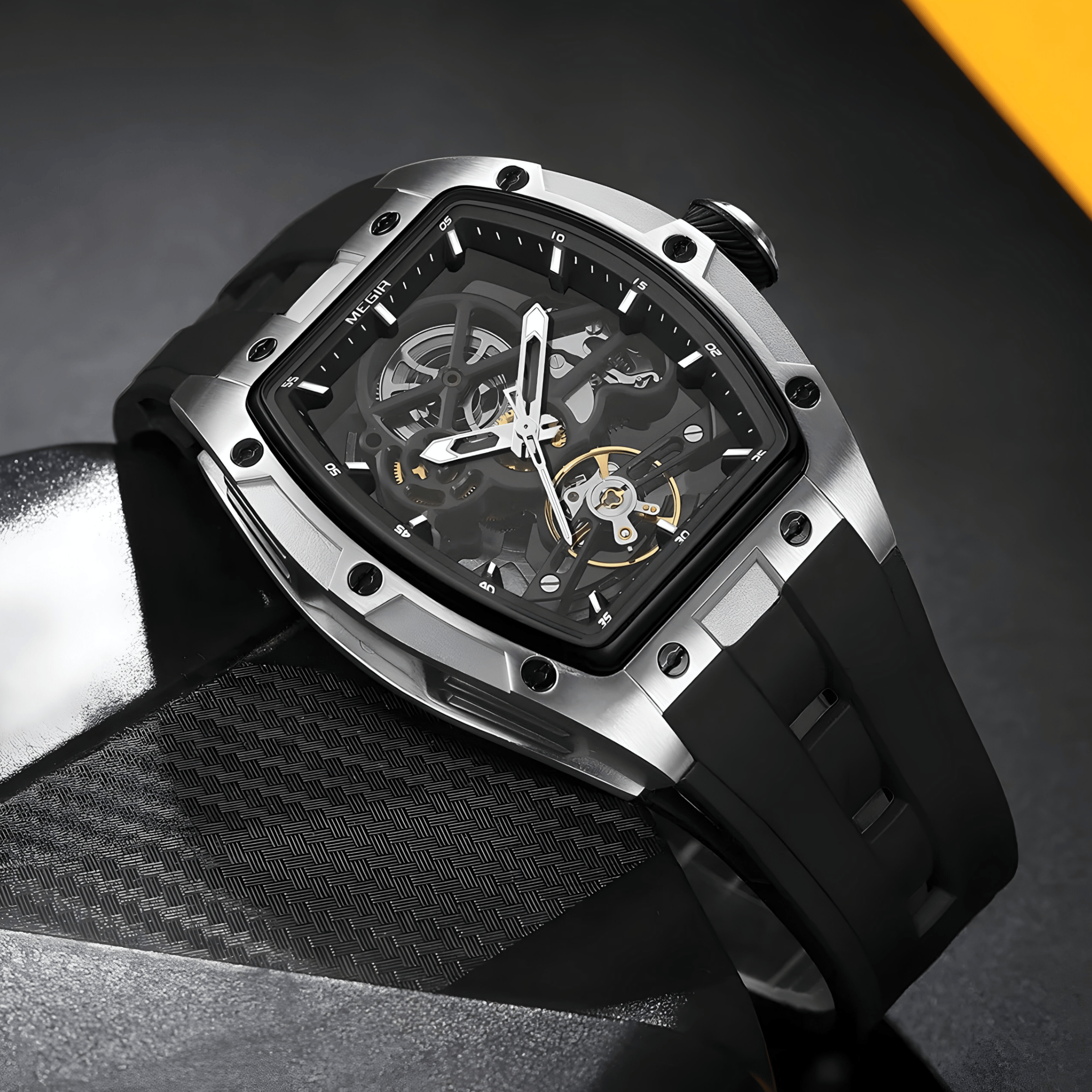 Muški Skeleton Sat Megir MN22 - Black/Silver