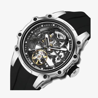 Detaljan prikaz otvorenog mehanizma modela Megir MN2243 sa okruglim kućištem i vidljivim mehanizmom