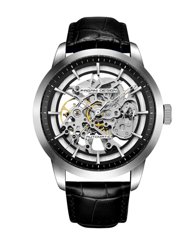 Muški automatik Skeleton sat Pagani Design PD1638 - Prednja strana sata - Crna boja - Najbolja cena u Srbiji!