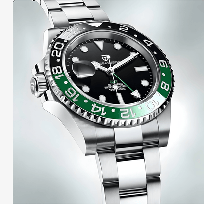 Leva strana kućišta sata Pagani Design PD-1662 Automatik GMT “Sprite” sa profilom čeličnog kućišta i krunicom