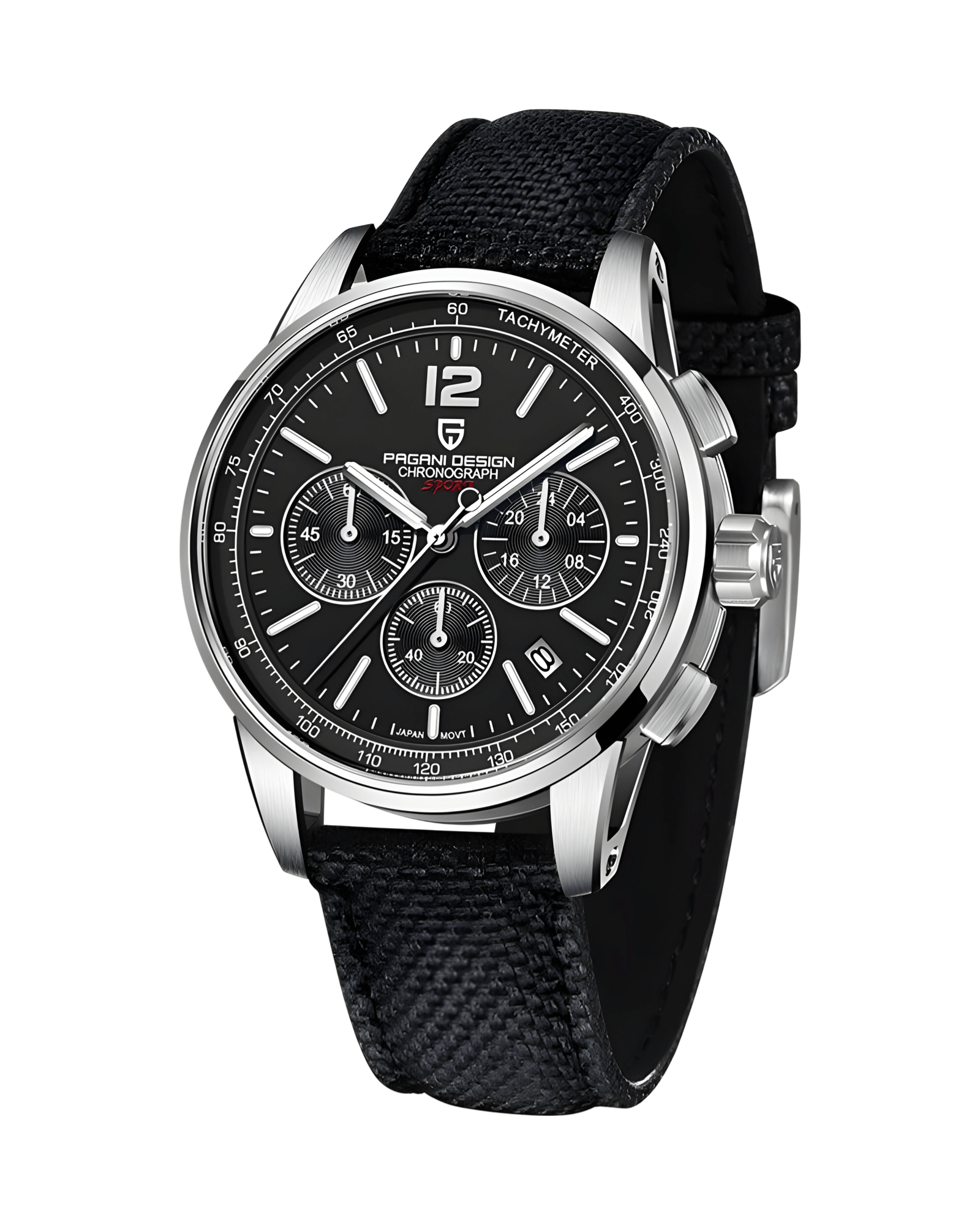 Muški sat Pagani Design PD-YS008 CRNA BOJA SEIKO VK63 Mehanizam 41mm veličina brojčanika - Prednji pogled - Najbolja cena u Srbiji