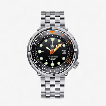 Prikaz prednje strane automatik sata STEELDIVE SD1975C sa metalnom narukvicom i čeličnim kućištem